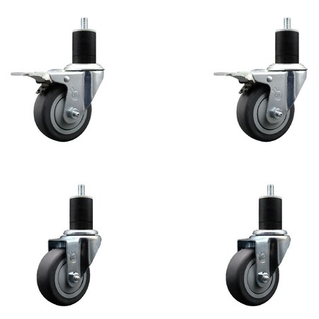 Service Caster 3.5'' Thermoplastic Rubber Swivel 1-3/4'' Expanding Stem Caster Set 2 Total Lock Brakes, 4PK SCC-EXTTL20S3514-TPRB-2-S-2-134